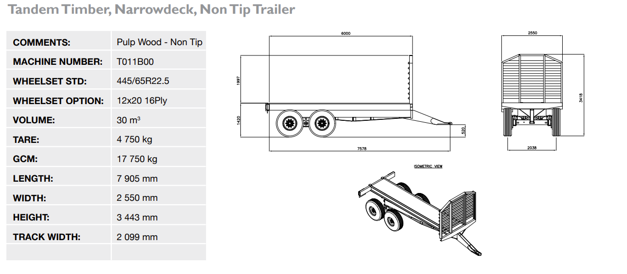 TRAILER,TIMBER,9.500M (9.5m Non Tip)
