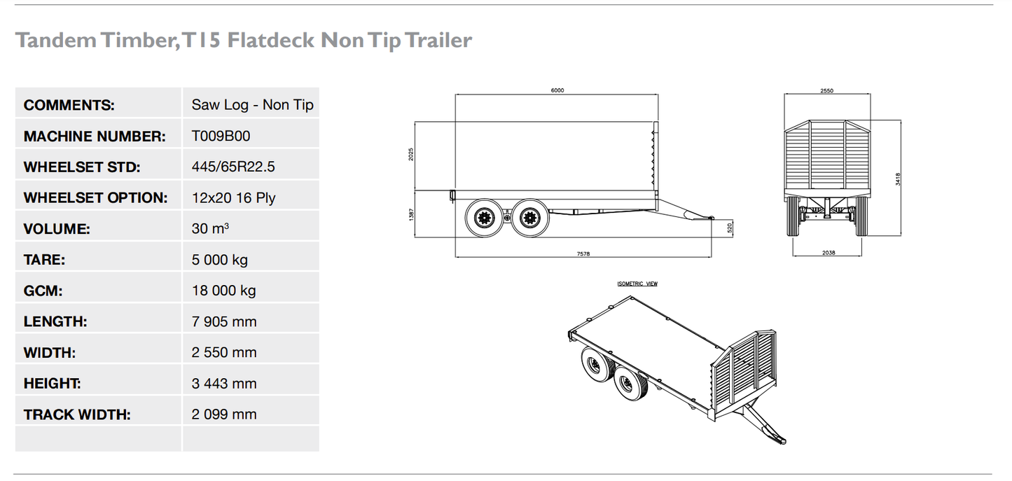 TRAILER,TIMBER (Flat Deck Non Tip)