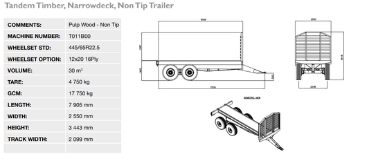 TRAILER,TIMBER,9.500M (9.5m Non Tip)